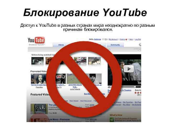 Блокирование You. Tube Доступ к You. Tube в разных странах мира неоднократно по разным