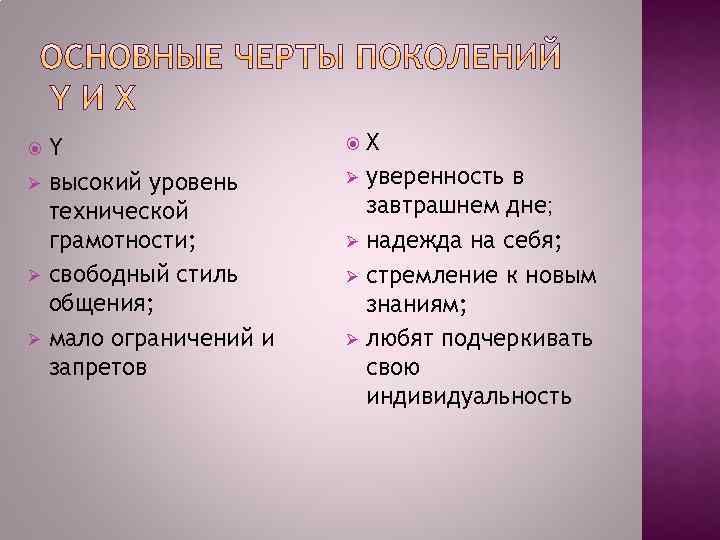  Ø Ø Ø Y высокий уровень технической грамотности; свободный стиль общения; мало ограничений