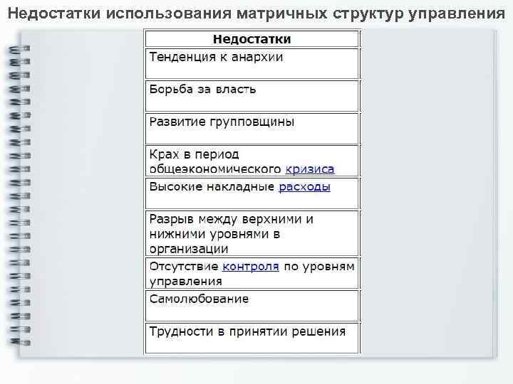 Недостатки использования матричных структур управления 