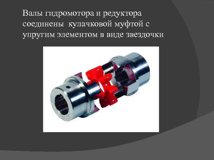 Валы гидромотора и редуктора соединены кулачковой муфтой с упругим элементом в виде звездочки 