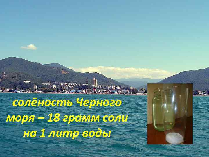 солёность Черного моря – 18 грамм соли на 1 литр воды 