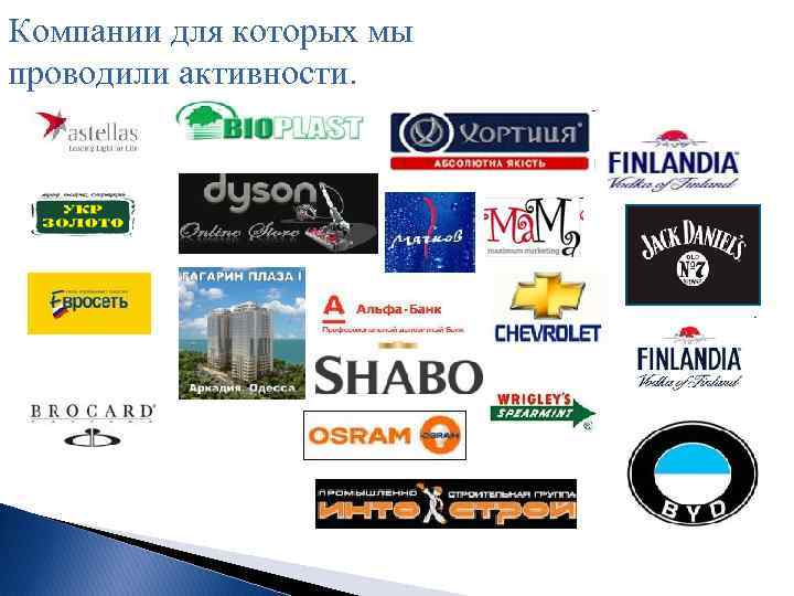 Компании для которых мы проводили активности. 