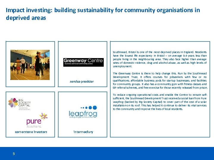 Impact investing: building sustainability for community organisations in deprived areas Southmead, Bristol is one