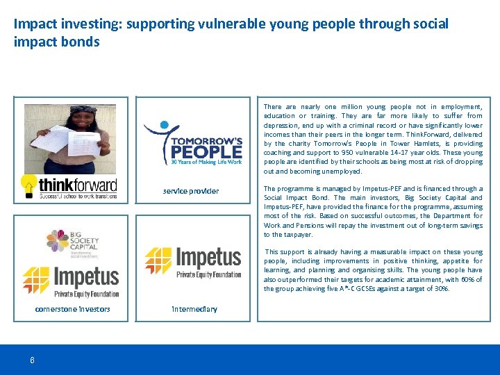 Impact investing: supporting vulnerable young people through social impact bonds There are nearly one