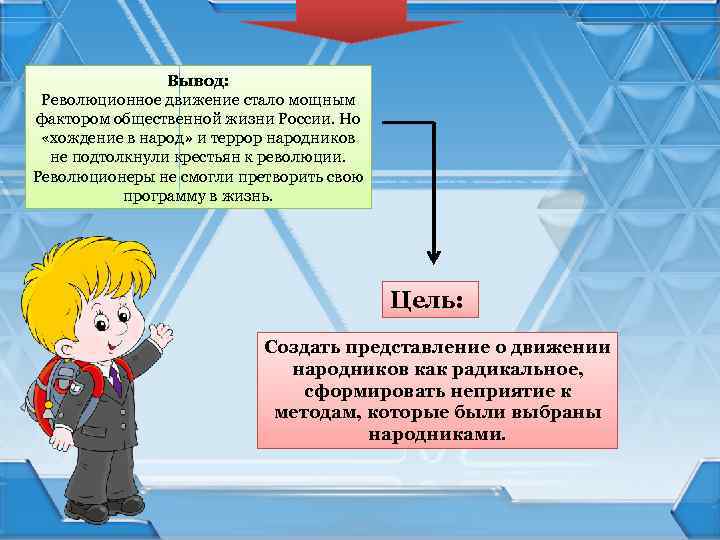 Вывод: Революционное движение стало мощным фактором общественной жизни России. Но «хождение в народ» и