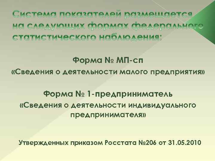 Форма № МП-сп «Сведения о деятельности малого предприятия» Форма № 1 -предприниматель «Сведения о