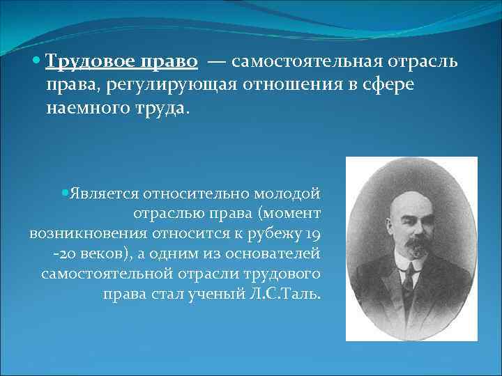  Трудовое право — самостоятельная отрасль права, регулирующая отношения в сфере наемного труда. Является