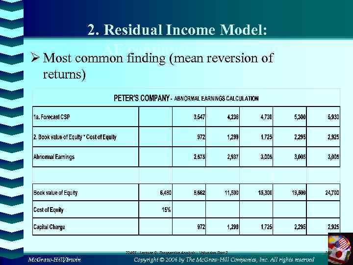 2. Residual Income Model: AE continues in perpetuity Ø Most common finding (mean reversion