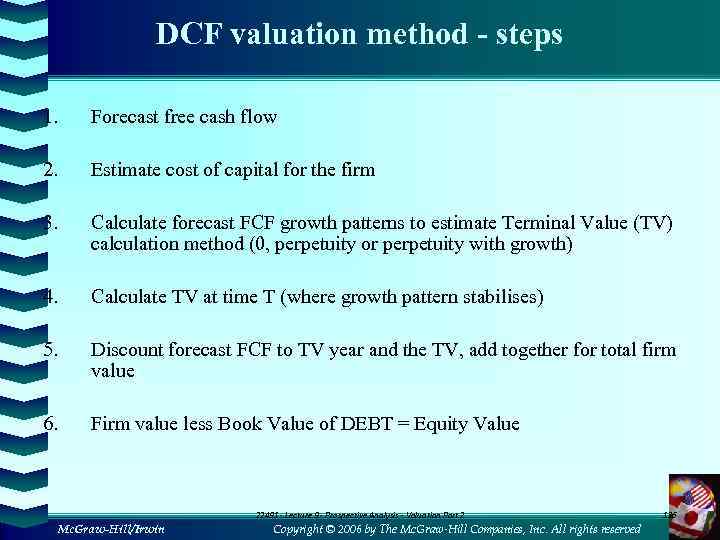 DCF valuation method - steps 1. Forecast free cash flow 2. Estimate cost of