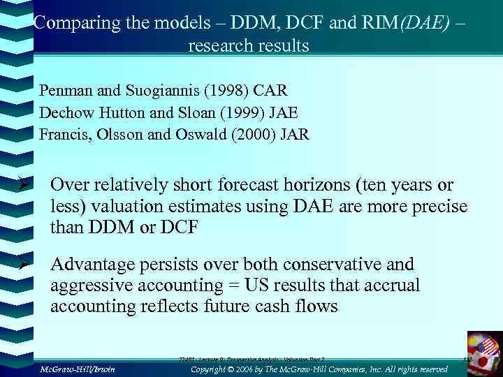 Comparing the models – DDM, DCF and RIM(DAE) – research results Penman and Suogiannis