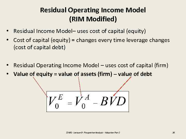 Residual Operating Income Model (RIM Modified) • Residual Income Model– uses cost of capital