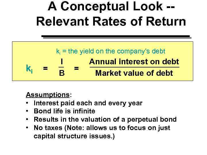 A Conceptual Look -Relevant Rates of Return ki = the yield on the company’s