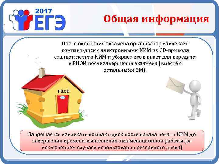 Общая информация После окончания экзамена организатор извлекает компакт-диск с электронными КИМ из CD-привода станции