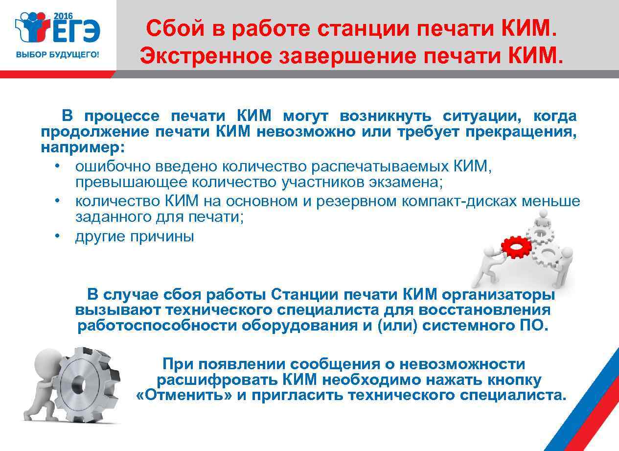 Сбой в работе станции печати КИМ. Экстренное завершение печати КИМ. В процессе печати КИМ