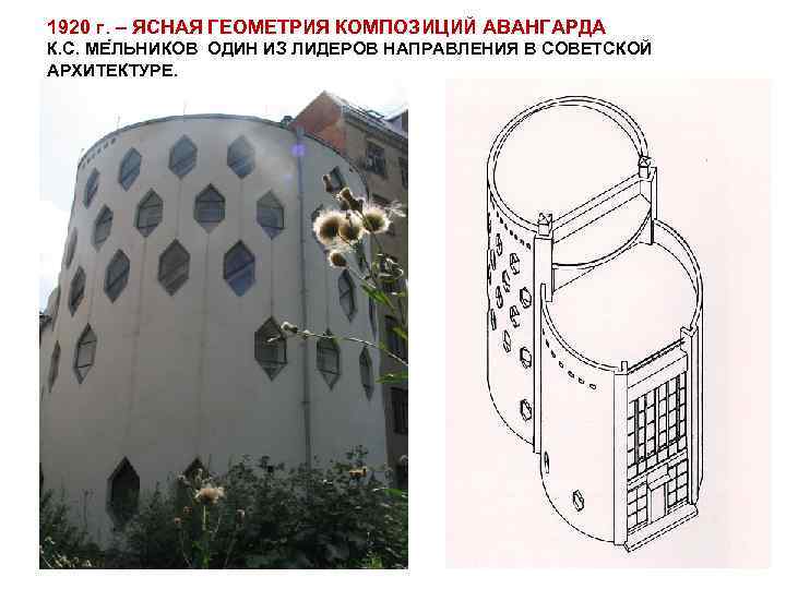 1920 г. – ЯСНАЯ ГЕОМЕТРИЯ КОМПОЗИЦИЙ АВАНГАРДА К. С. МЕ ЛЬНИКОВ ОДИН ИЗ ЛИДЕРОВ