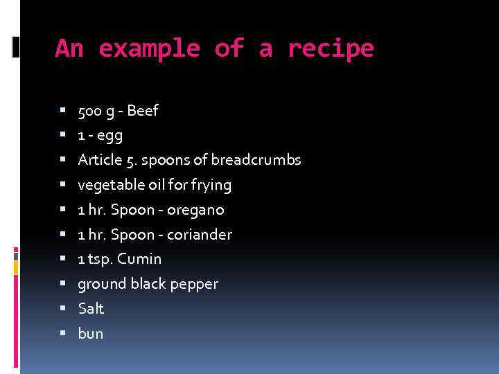 An example of a recipe 500 g - Beef 1 - egg Article 5.