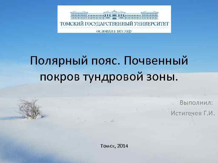 Полярный пояс. Почвенный покров тундровой зоны. Выполнил: Истигечев Г. И. Томск, 2014 