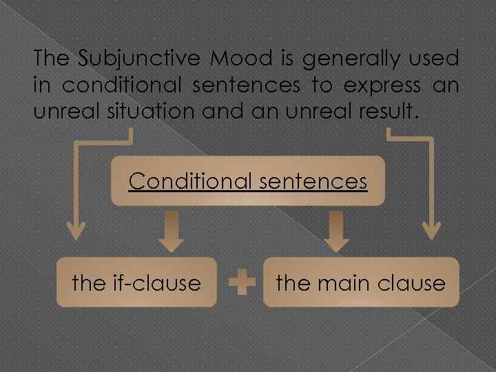 The Subjunctive Mood is generally used in conditional sentences to express an unreal situation