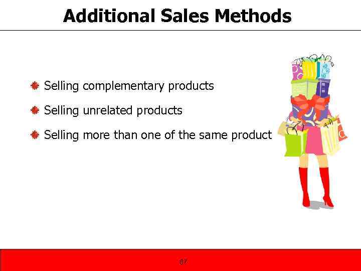 Additional Sales Methods Selling complementary products Selling unrelated products Selling more than one of