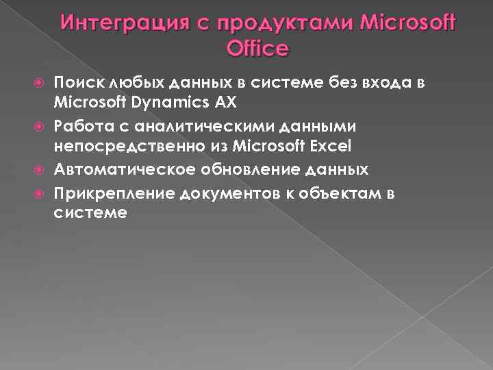 Интеграция с продуктами Microsoft Office Поиск любых данных в системе без входа в Microsoft