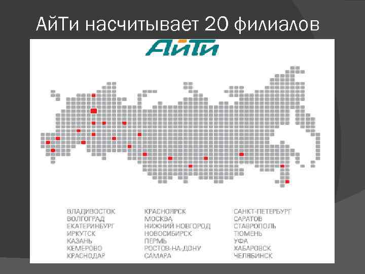 Ай. Ти насчитывает 20 филиалов 