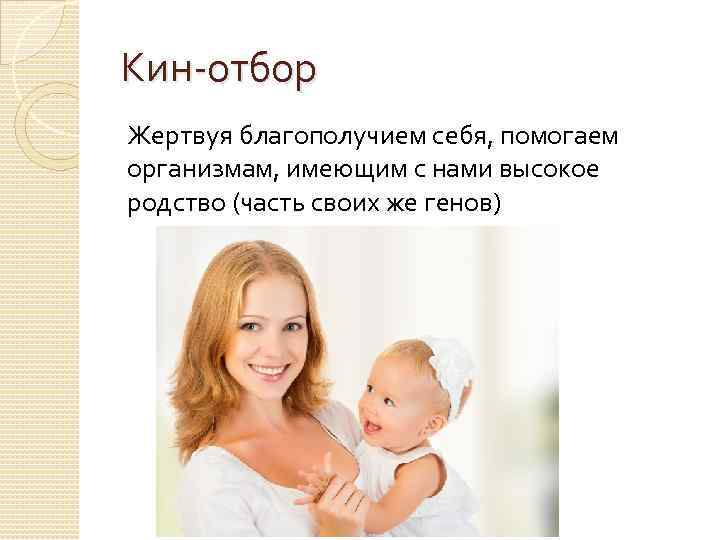 Кин-отбор Жертвуя благополучием себя, помогаем организмам, имеющим с нами высокое родство (часть своих же