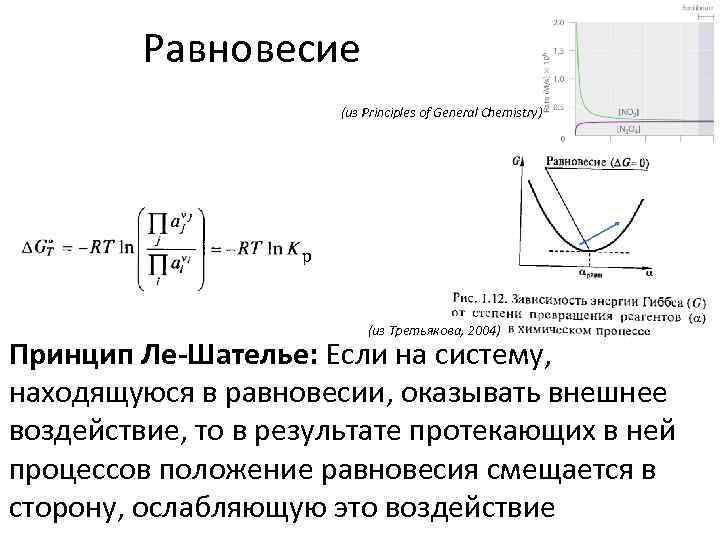 Равновесие (из Principles of General Chemistry) p (из Третьякова, 2004) Принцип Ле-Шателье: Если на