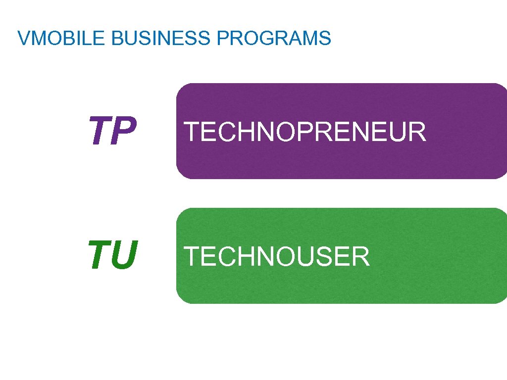 VMOBILE BUSINESS PROGRAMS TP TECHNOPRENEUR TU TECHNOUSER 