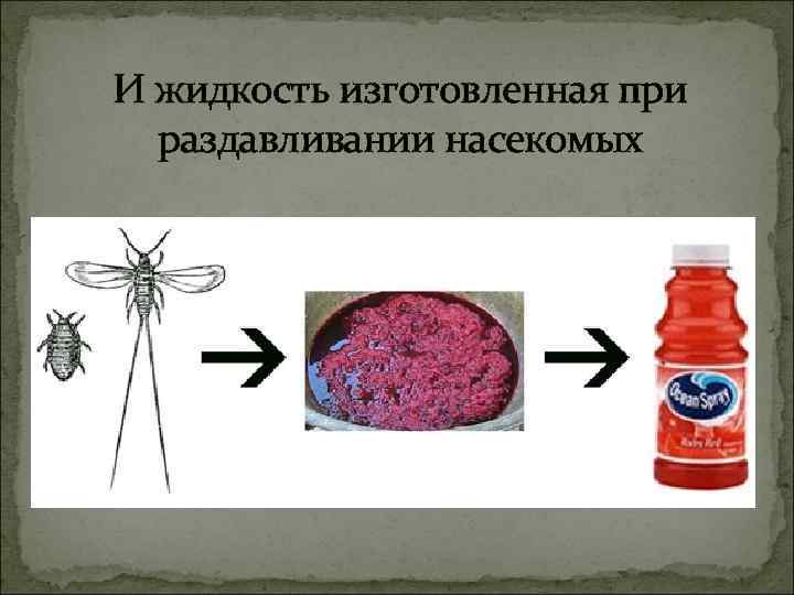 И жидкость изготовленная при раздавливании насекомых 
