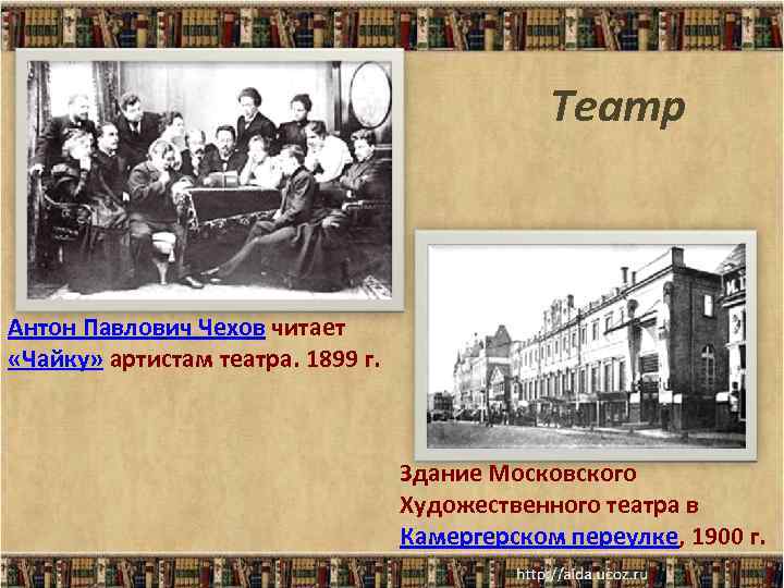 Театр Антон Павлович Чехов читает «Чайку» артистам театра. 1899 г. Здание Московского Художественного театра