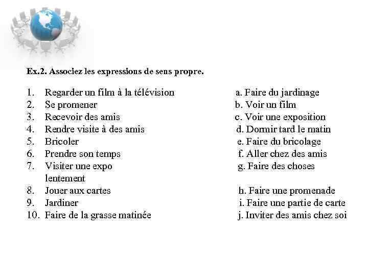 Ex. 2. Associez les expressions de sens propre. 1. 2. 3. 4. 5. 6.