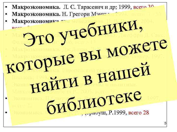  • Макроэкономика. Л. С. Тарасевич и др; 1999, всего 30 • Макроэкономика. Н.