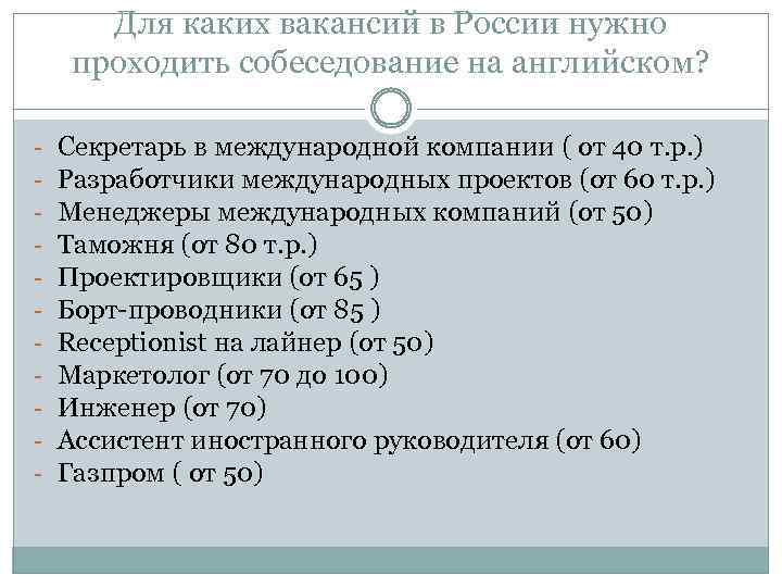 Для каких вакансий в России нужно проходить собеседование на английском? - Секретарь в международной