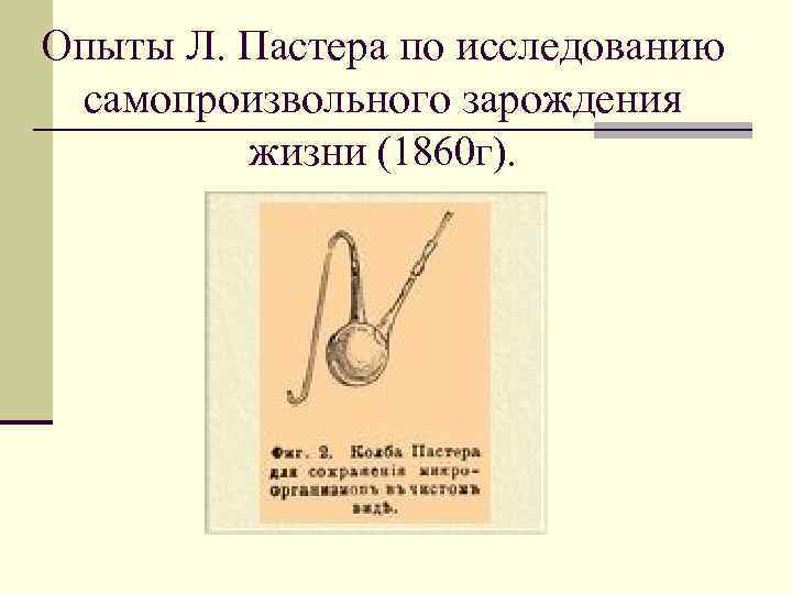 Опыты Л. Пастера по исследованию самопроизвольного зарождения жизни (1860 г). 