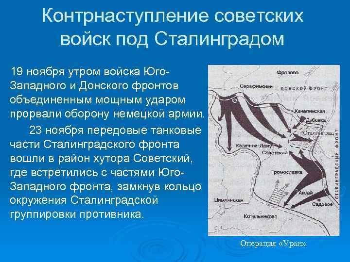 Контрнаступление советских войск под Сталинградом 19 ноября утром войска Юго. Западного и Донского фронтов