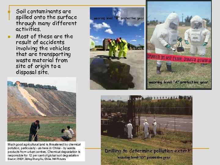 n n Soil contaminants are spilled onto the surface through many different activities. Most