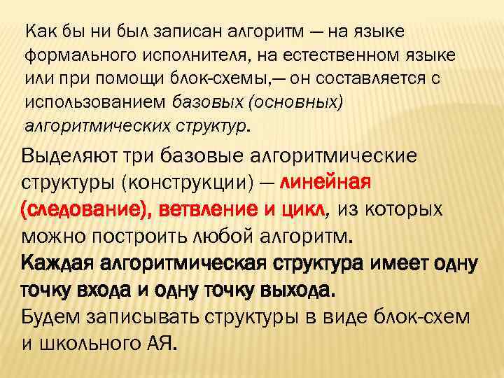 Как бы ни был записан алгоритм — на языке формального исполнителя, на естественном языке