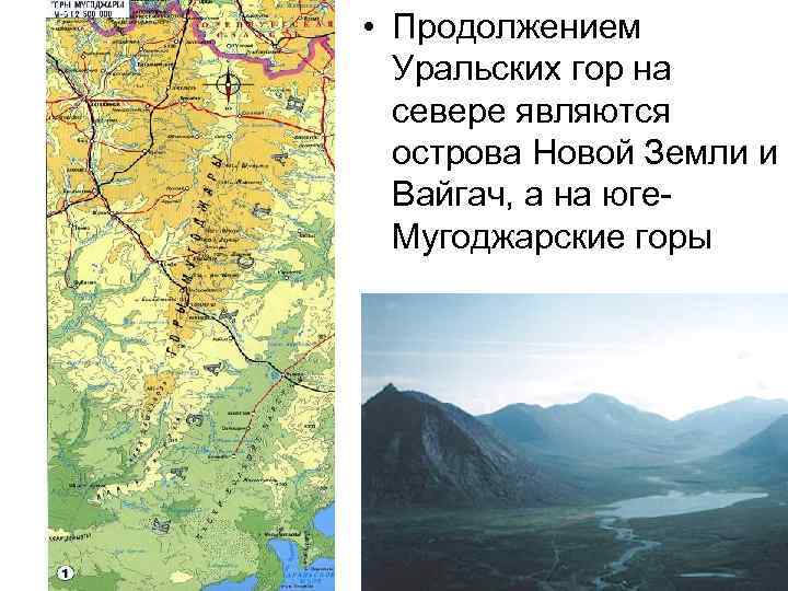  • Продолжением Уральских гор на севере являются острова Новой Земли и Вайгач, а