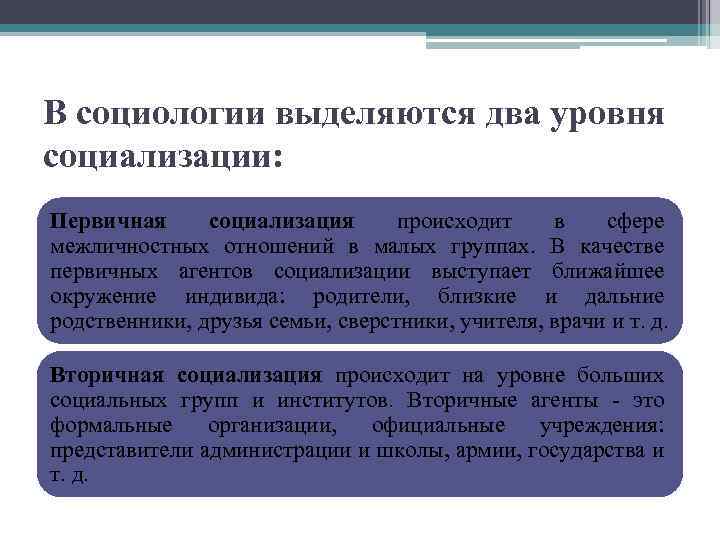 2 социологи различают первичную и вторичную социализацию. Социализация это в социологии. Уровни социализации. Социализация личности в социологии. В процессе социализации личности выделяются два уровня:.