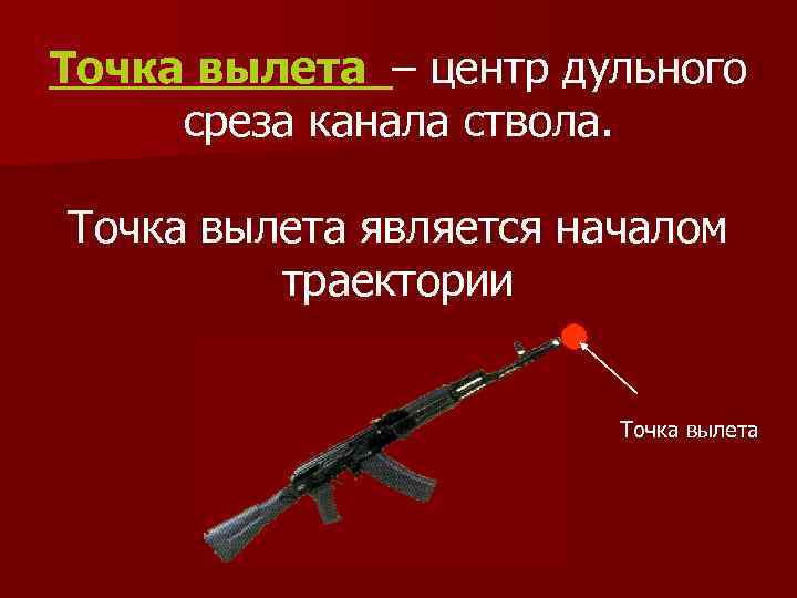 Точка вылета – центр дульного среза канала ствола. Точка вылета является началом траектории Точка