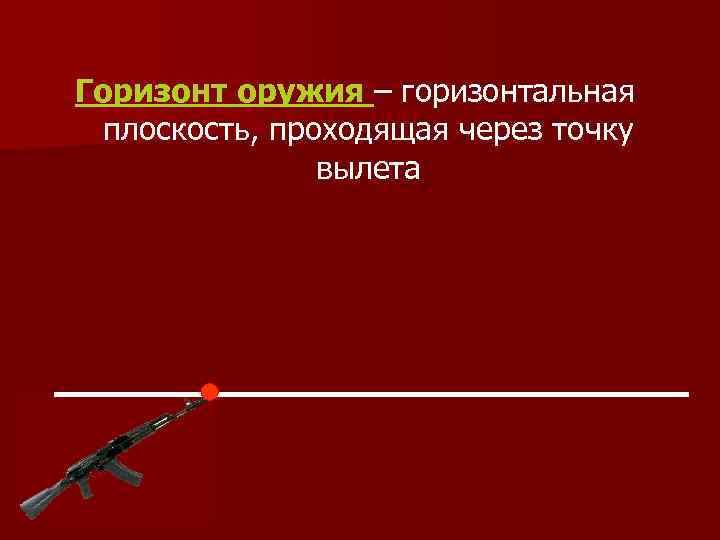 Горизонт оружия – горизонтальная плоскость, проходящая через точку вылета 