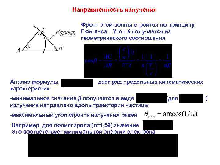 Направленность излучения Фронт этой волны строится по принципу Гюйгенса. Угол θ получается из геометрического