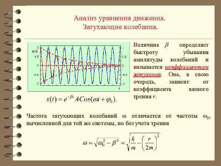 Анализ уравнения движения. Затухающие колебания. Величина определяет быстроту убывания амплитуды колебаний и называется коэффициентом