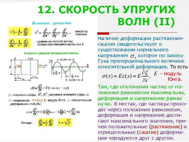 12. СКОРОСТЬ УПРУГИХ ВОЛН (II) Наличие деформации растяжениясжатия свидетельствует о существовании нормального напряжения которое