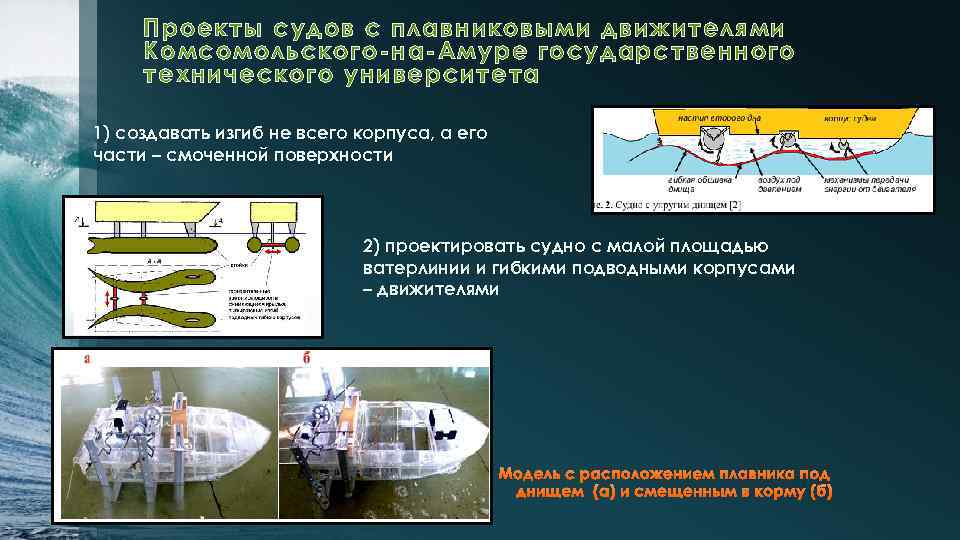 Проекты судов с плавниковыми движителями Комсомольского-на-Амуре государственного технического университета 1) создавать изгиб не всего