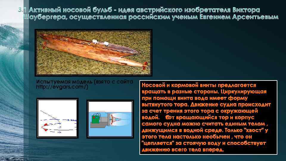 3. 1 Активный носовой бульб - идея австрийского изобретателя Виктора Шаубергера, осуществленная российским ученым