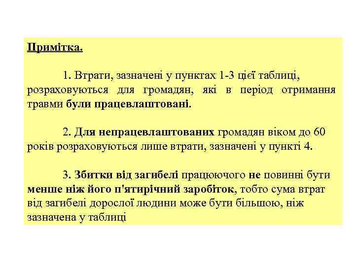 Примітка. 1. Втрати, зазначені у пунктах 1 -3 цієї таблиці, розраховуються для громадян, які