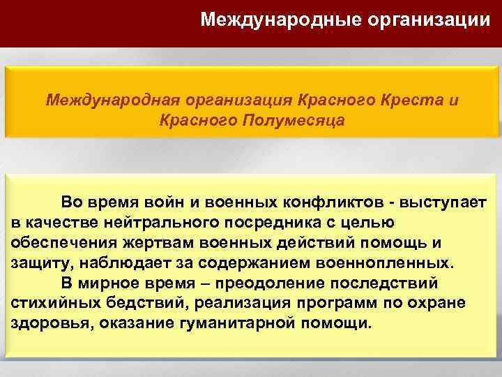 Международные организации Международная организация Красного Креста и Красного Полумесяца Во время войн и военных