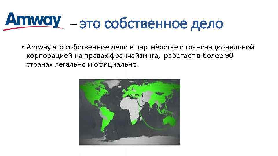 Amway – это собственное дело • Amway это собственное дело в партнёрстве с транснациональной