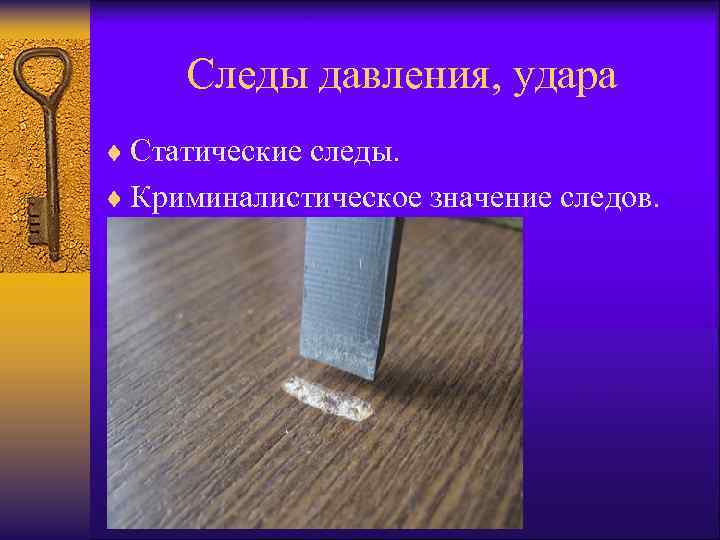 Следы давления, удара ¨ Статические следы. ¨ Криминалистическое значение следов. 